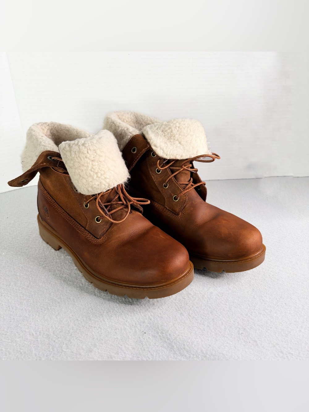 Timberland Warm-Lined Waterproof Roll-Top Boot Womens 9.5 Dark Brown Teddy